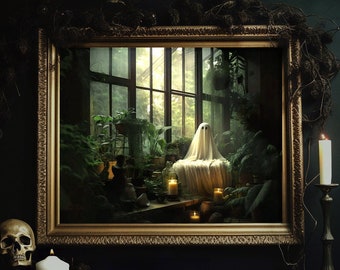 Ethereal Gardener Ghost Art Print: Maximalist Halloween Cottagecore