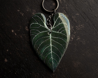 Anthurium Regale Blatt Keychain: Geschenk für botanischen Pflanzenliebhaber