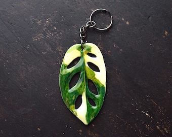 Variegated Monstera Adansonii Leaf Keychain: Plant Lover Gift