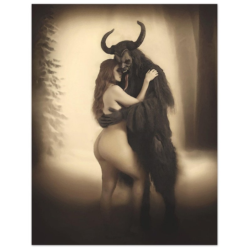 Krampus and Lover Art Print: Vintage Folklore Yule Decor - PLEASE READ DETAILS image 2
