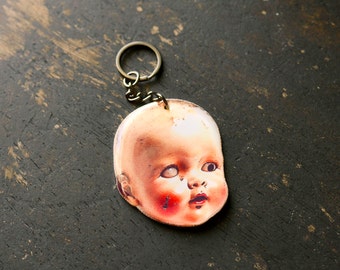 Creepy Baby Doll Head Keychain: Horror Halloween Accessory