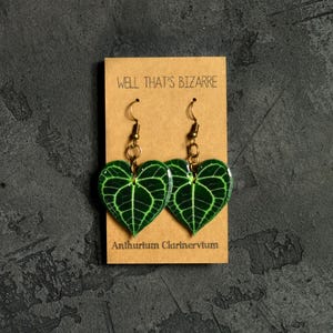 Plant Earrings, Anthurium Clarinervium Earrings, Plant Jewelry, Stud Dangles, Plant Lover