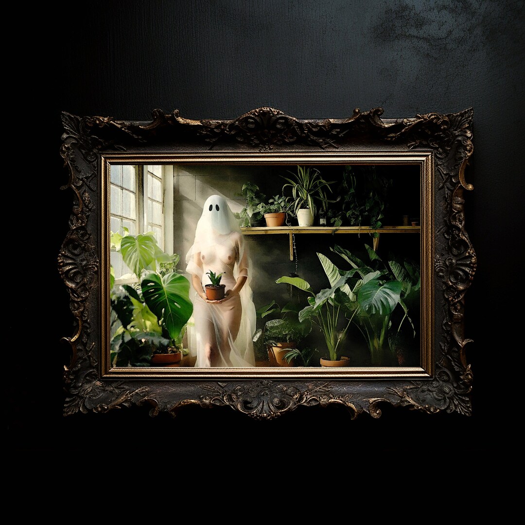 Nude Ghost Girl With Plants Naked Art Print Plant Decor Plant Lover Gift Sexy Ghost Vintage