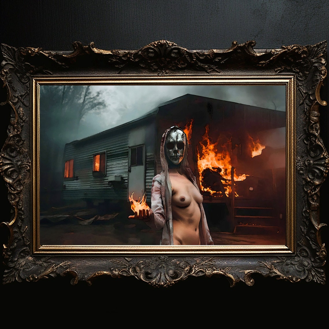 Pyro Nude Masked Woman | Naked Art Print | Sexy Horror | Bizarre Art ...