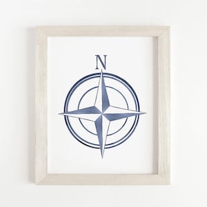 PRINTABLE 8x10 Watercolor Compass Star Blue Nautical Wall Art INSTANT DOWNLOAD