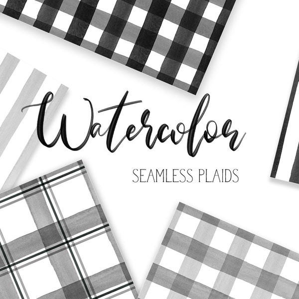 16 Aquarelle Buffalo Plaid Black, Gray et White Digital Papers TÉLÉCHARGEMENT INSTANTANÉ