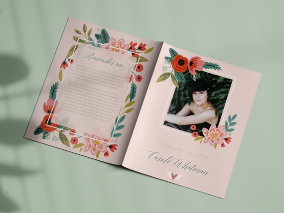 Funeral Program Template Rosie Collection Funeral Service Etsy