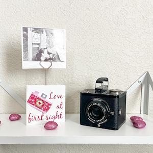 Love At First Sight Picture Frame, Valentine&#39;s Day Gift, Wood Photo Holder, Holiday Decor