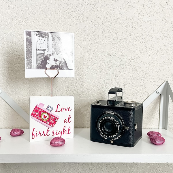 Love At First Sight Picture Frame, Valentine's Day Gift, Wood Photo Holder, Holiday Decor