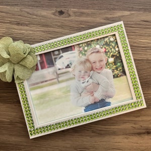 Green Photo Frame, Wood Frame, Burlap Flower Photo Frame, Glitzy Photo Frame, Photo Gifts