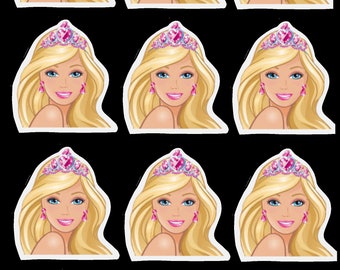 Princess Doll Cupcake Topper Stickers: Birthday Party Printables (Digital Download)