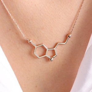 14k solid gold Serotonin Necklace,Molecule Necklace , Molecule Necklace , Mothers day gift  , Science Jewelry, Gift for her , Christmas gift