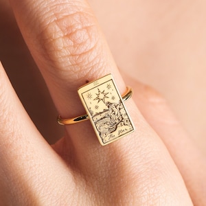 Anillo de carta del tarot, regalo para ella, regalo para su amada, anillo de tarot, anillo colgante de etiqueta delicada, joyería espiritual, anillo de carta del tarot, regalo para ella