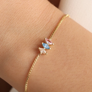 Bracelet avec pierres de naissance en or 14 carats, bijoux avec pierres de naissance, cadeau d'anniversaire, bracelet de pierres de naissance pour femme, cadeau fête des mères, bracelet des mères