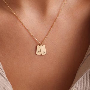 Dainty Initial Tag Necklace , Custom Engraved Letter Pendant Necklace , 14k Gold Personalized Bar Tag Name Necklace , Mothers Day Gifts