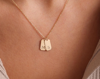 Dainty Initial Tag Necklace , Custom Engraved Letter Pendant Necklace , 14k Gold Personalized Bar Tag Name Necklace , Mothers Day Gifts