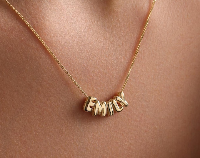 Tiny Balloon Initial Name Necklace, Mini Name Necklace, Personalized Minimalist Necklace, Personalized Gift, Gift for her, Christmas Gift