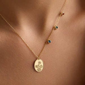 Dainty Birthflower necklace , Personalized Mother Gift, Birthflower Necklace with Birthstone, Family Birthstone necklace, Mothers day gift ,