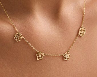 Dainty Birthflowers necklace , Personalized Christmas Gift, Family necklace , Birth flowers jewelry necklaces