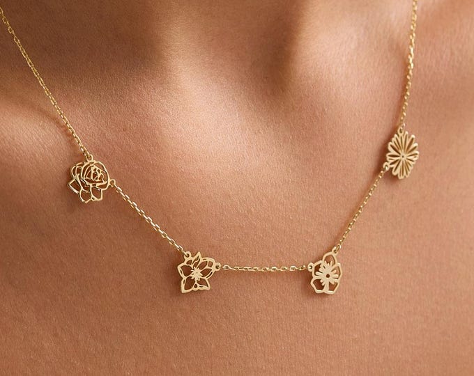 Dainty Birthflowers necklace , Personalized Christmas Gift, Family necklace , Birth flowers jewelry necklaces