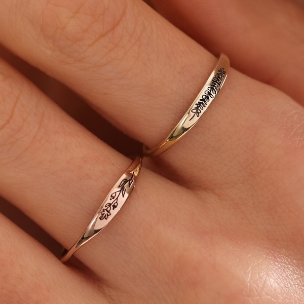 Geboortebloemring, geboortebloem sieraden, geboortemaand bloemencadeaus, 14k gouden zegelring, moederdagcadeau, ring voor vrouw, bloemenring