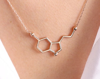 14k solid gold Serotonin Necklace,Molecule Necklace , Molecule Necklace , Mothers day gift  , Science Jewelry, Gift for her , Christmas gift