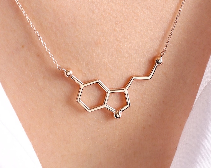 14k solid gold Serotonin Necklace,Molecule Necklace , Molecule Necklace , Mothers day gift  , Science Jewelry, Gift for her , Christmas gift