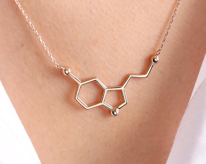 14k solid gold Serotonin Necklace,Molecule Necklace , Molecule Necklace , Mothers day gift  , Science Jewelry, Gift for her , Christmas gift