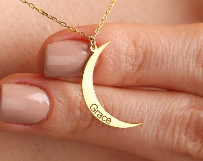 Crescent Moon Necklace , Personalized Crescent Moon Necklace , Crescent Pendant necklace , Crescent  Charm necklace , Mothers Day gift
