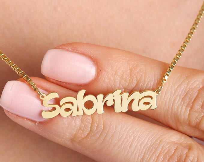 Gold Name necklace , Box chain Name Necklace , Name Necklace  , Personalized Jewelry , Handmade Jewelry ,Christmas gift , Gift for her