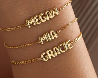Bubble letter bracelet, Bubble Name Bracelet, Personalized Name Bracelet, Balloon Letter Bracelet, Balloon name Bracelet,Valentines day gift