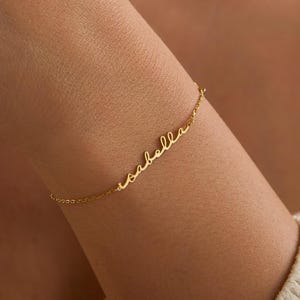 Personalized Name Bracelet with Birthstone, Tiny Gold Cross Bracelet, Signature Name Bracelet,Christian Jewelry Cross, Birthstone Bracelet