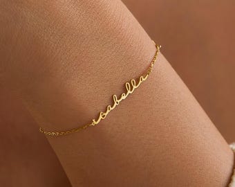 Personalized Name Bracelet with Birthstone, Tiny Gold Cross Bracelet, Signature Name Bracelet,Christian Jewelry Cross, Birthstone Bracelet