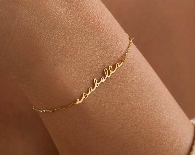 Personalized Name Bracelet with Birthstone, Tiny Gold Cross Bracelet, Signature Name Bracelet,Christian Jewelry Cross, Birthstone Bracelet