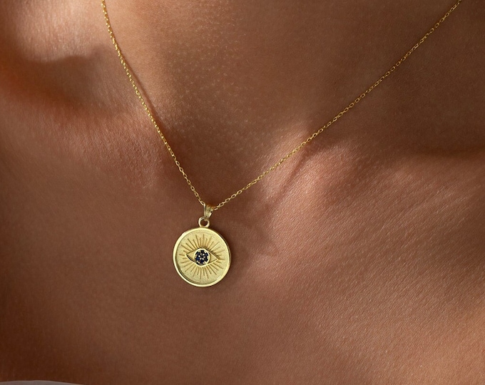 Gold Evil Eye Necklace, Necklace for women, Minimalist Necklace, Evil Eye Charm, Gift For Her, Christmas Gifts, Circle necklace