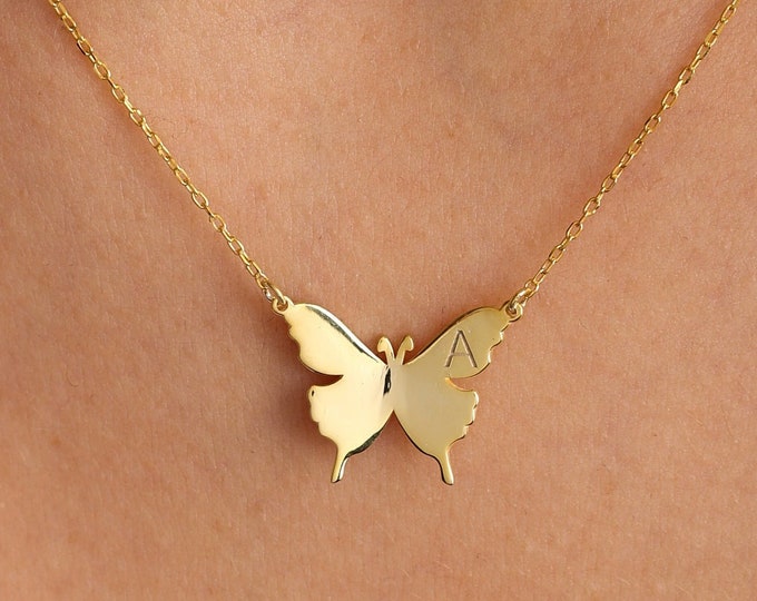 Butterfly Necklace, Gold Butterfly Necklaces, Initial Necklace , Butterfly initial Necklace , Gifts for her, Mothers Day Gift , Gift for mom