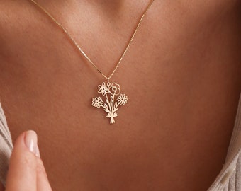Multi geboorte bloem boeket ketting voor Moederdag, geboortebloem boeket ketting voor oma, familie ketting voor moeder, Moederdag cadeau
