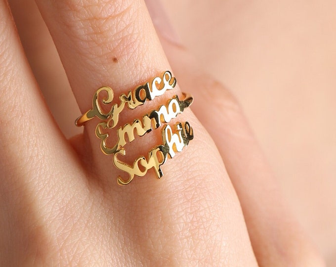 Gold Name Ring , Tiny Name Ring , Personalized Gift For Mom , New Mom Gift , Personalized jewelry , Gift for her , Gold Name Ring