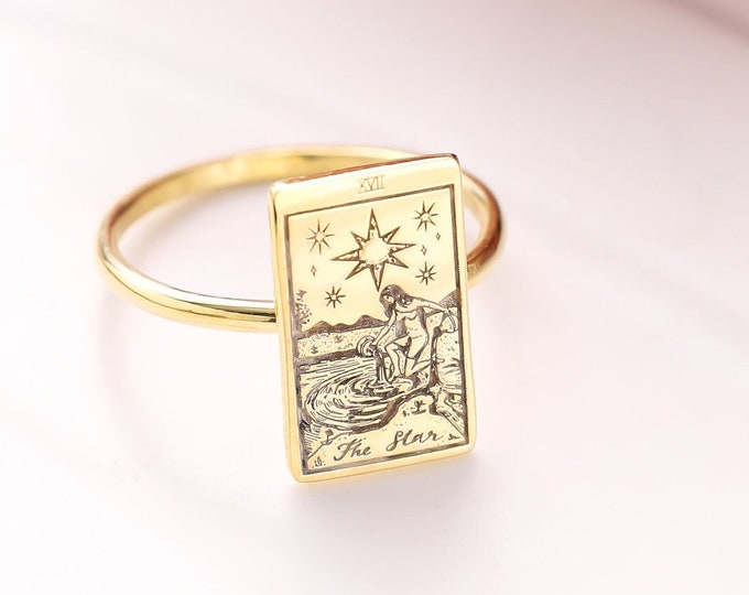 Tarot Ring ,Dainty Tag Pendant Ring  , Spiritual Jewelry , Best Friend Gift , Tarot Card Ring , Mothers day gift , Gold Tarot card ring