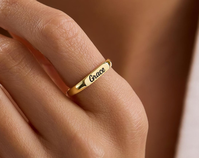 14k solid gold Name Ring , Dainty Name Ring, Personalized Jewelry, Rings for women, Silver name ring, Mothers Day Gift