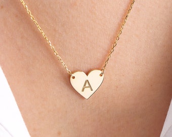 Regalo del día de San Valentín, regalo para ella, collar de corazón de oro, collar de nombre de corazón, collar de amor, collar de corazón minimalista, regalo personalizado