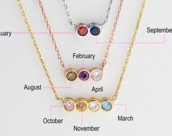 14k solid gold Family Birthstone Necklace , Gold Children Birthstone Necklace  , Birthstone Gifts , Mothers Jewelry , Personalized Gifts