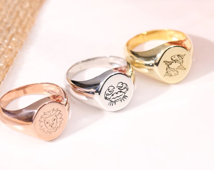 14K Gold Signet Ring,Engraved Signet Ring,Dainty Ring,Personalized Jewelry, Custom Initial Ring, Birthday Gift,Gift for her , Christmas Gift