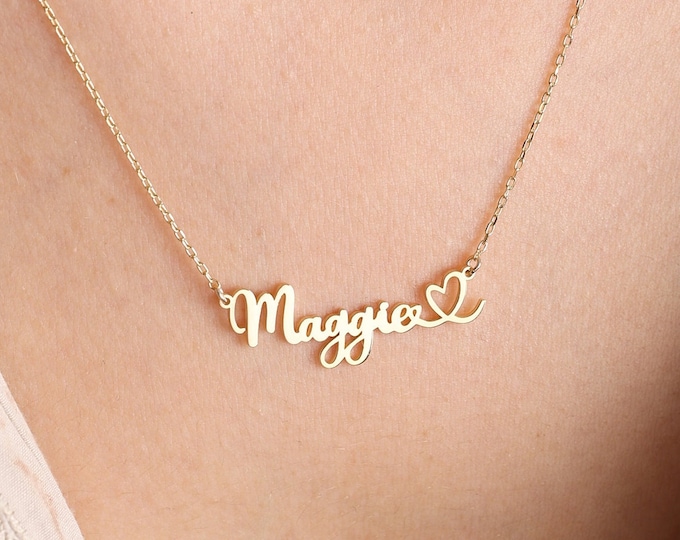 Name necklace , Mini Name Necklace , Dainty Name Necklace  ,Heart Name necklace ,  Personalized Jewelry , Handmade Jewelry ,Christmas gift