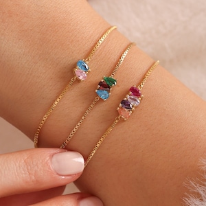 Bracelet avec pierres de naissance en or 14 carats, bracelets avec pierres de naissance en forme de larme, collier familial avec pierres de naissance, bracelet de pierres de naissance pour femme, cadeau pour la fête des mères