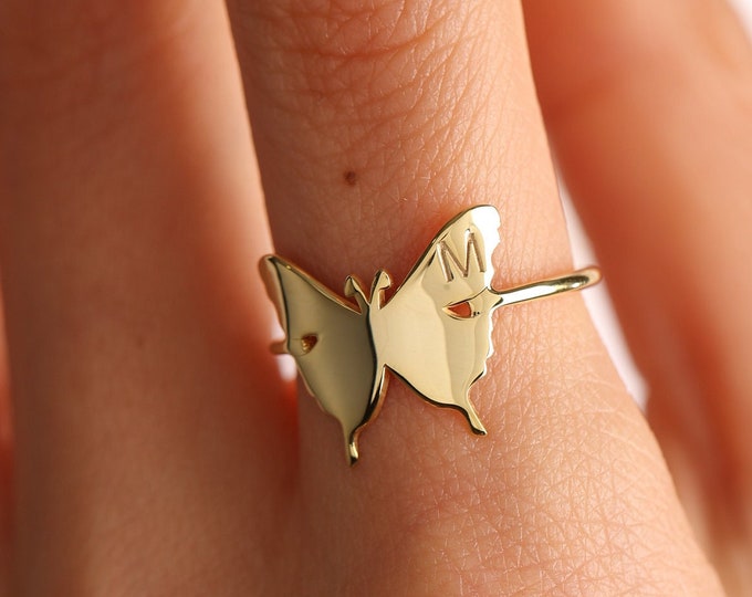 Butterfly ring , Gold Butterfly Rings, Butterfly Ring , Butterfly initial Ring , Personalized Ring , Initial Ring , Mothers Day Gift