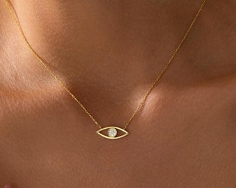 Minimalist Evil Eye Necklace, Valentines Day Gift, Protective Eye Necklace, Delicate Evil Eye Necklace, Mother's Day Gift ,Protective Charm