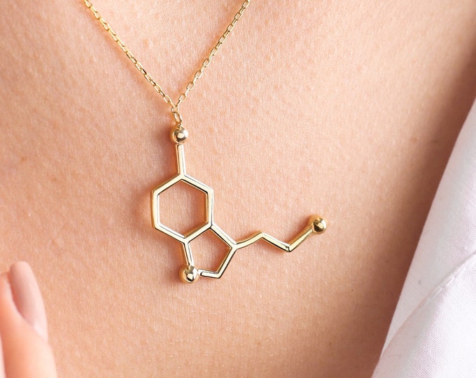 Personalized Serotonin Necklace,Molecule Necklace ,Silver Molecule Necklace ,Gold Serotonin Necklace , Science Jewelry,Gift for her