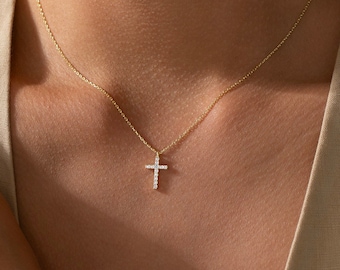 14k Gold Kreuz Halskette, Kreuz Halskette, christliche Geschenke, minimalistische Halskette, Taufkette, Weihnachtsgeschenk, Hallowen Geschenk, Frauen Geschenk