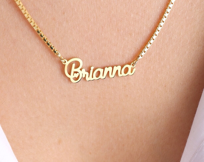 14k Gold Name necklace , Box chain Name Necklace , Dainty Name Necklace  , Personalized Jewelry ,Christmas gift , Gift for her ,Black Friday